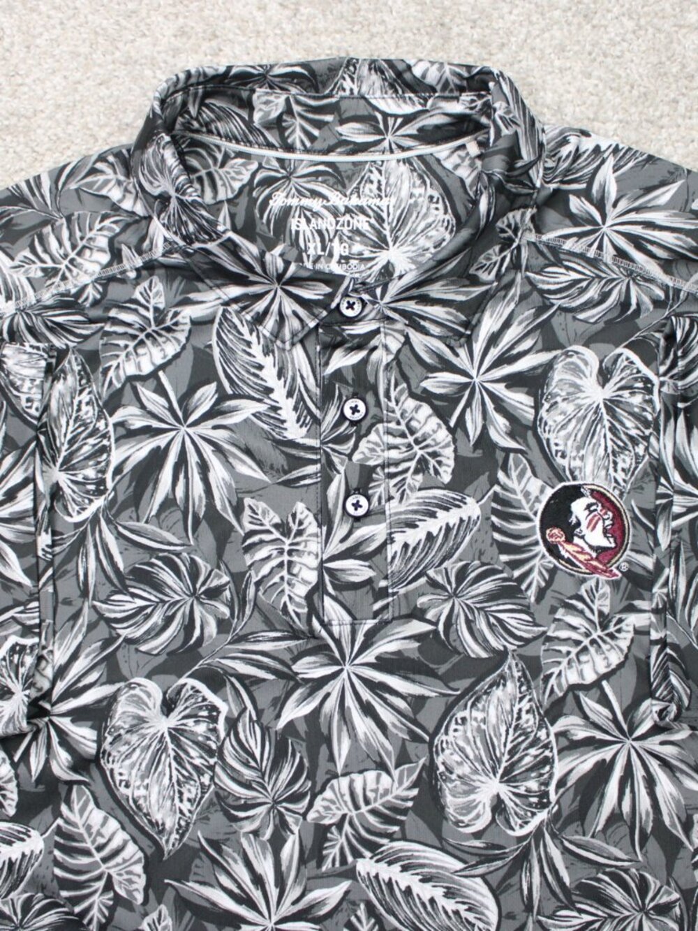 Florida State Tommy Bahama Polo Shirt Mens XL Black Floral IslandZone FSU S/S